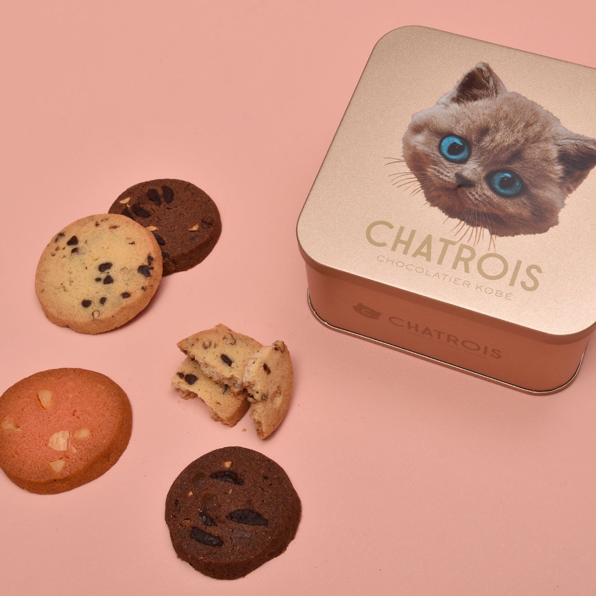 金のフェイス缶 サブレ3種5枚入｜猫スイーツ・猫モチーフお菓子通販